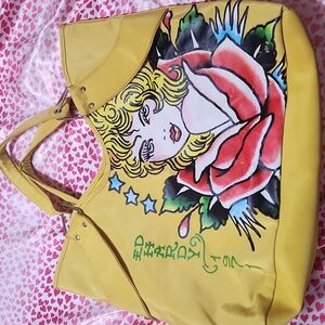 Ed Hardy 1971 Y2K  Yellow Tote with Graphic Design Purse